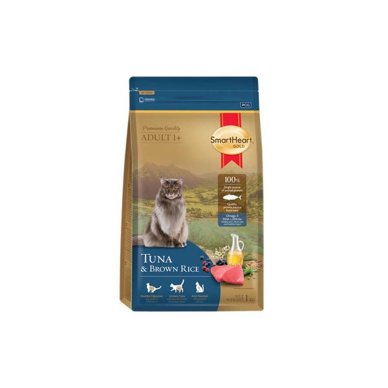 Smartheart Gold Adult Tuna and Brown Rice สมาร์ทฮาร์ท โกลด์ อาหารเม็ดสำหรับแมวโต ทูน่าแอนด์บรววน์ไรซ์ 1 กก.