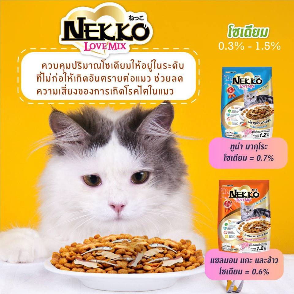 อาหารสำหรับแมวโต 1.2 กก NEKKO LOVE MIX สูตรเม็ด (บรรจุซองย่อย 300 g x 4 ซอง)