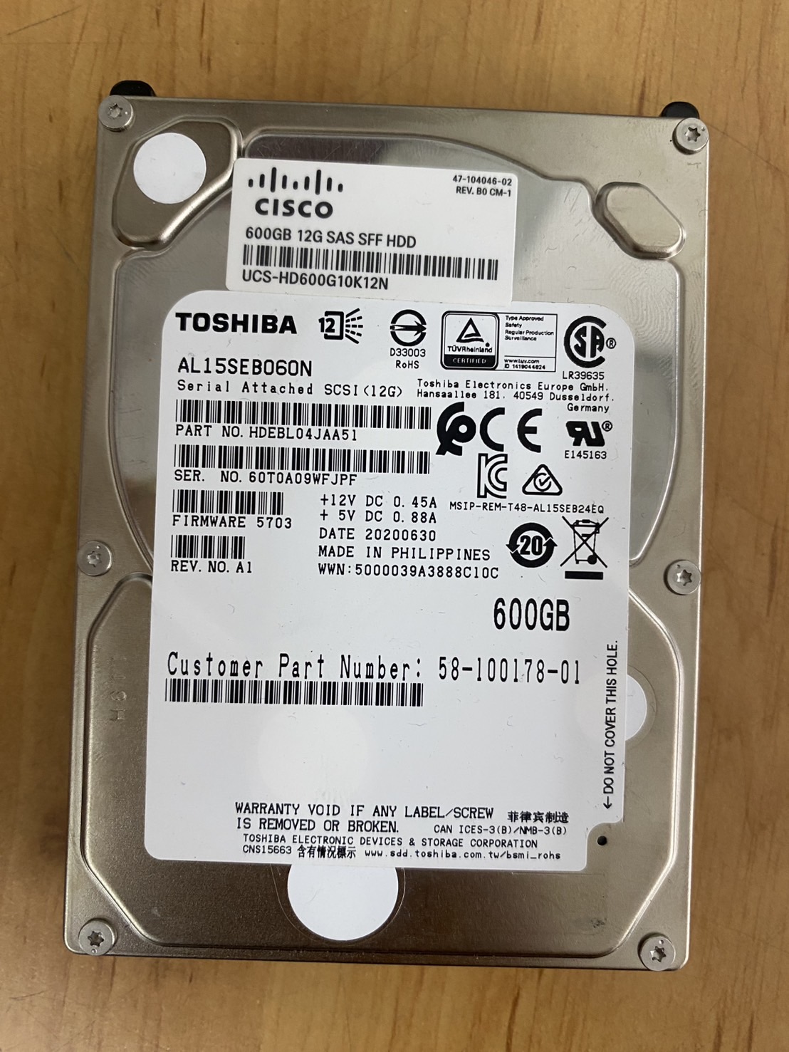 Cisco / Toshiba 600GB 10K 12G SAS 2.5" HDD // USC-HD600G10K12N / AL15SEB060N (Used) // สินค้ารับประกัน โดย บริษัท อะไหล่เซิร์ฟเวอร์ จำกัด