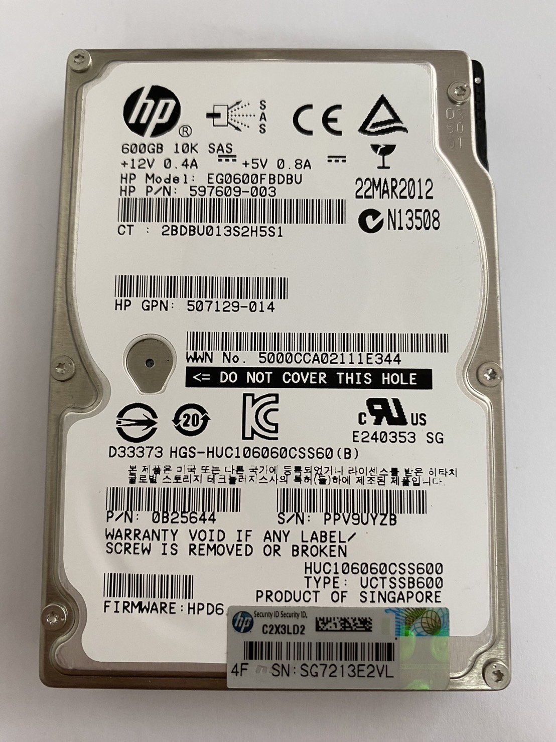 HP 600GB 10K 6G SAS 2.5" SC Hard Drive G8/G9 No Tray // HDD 597609-003 / EG0600FBDBU / GPN 507129-014 / 0B25644 / HUC106060CSS600 (Used) // สินค้ารับประกัน โดย บริษัท อะไหล่เซิร์ฟเวอร์ จำกัด