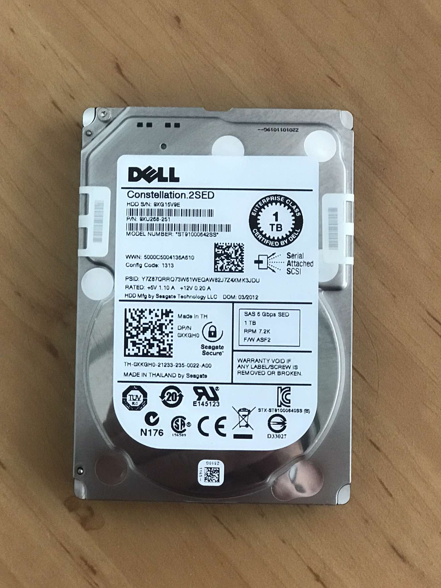 Dell 1TB 7.2K 6G SAS 2.5" HDD Hard Drive // 0XKGH0 / ST91000642SS / 9XU268-251 (Used) // สินค้ารับประกัน โดย บริษัท อะไหล่เซิร์ฟเวอร์ จำกัด