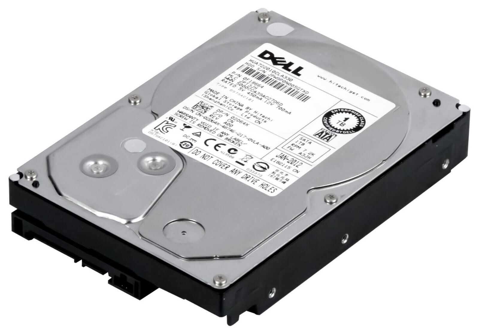 Dell 1TB 7.2K 3G SATA 3.5" 32MB HDD Hard Drive // 02D64X / HUA722010CLA330 / 0F18664 (Used) // สินค้ารับประกัน โดย บริษัท อะไหล่เซิร์ฟเวอร์ จำกัด