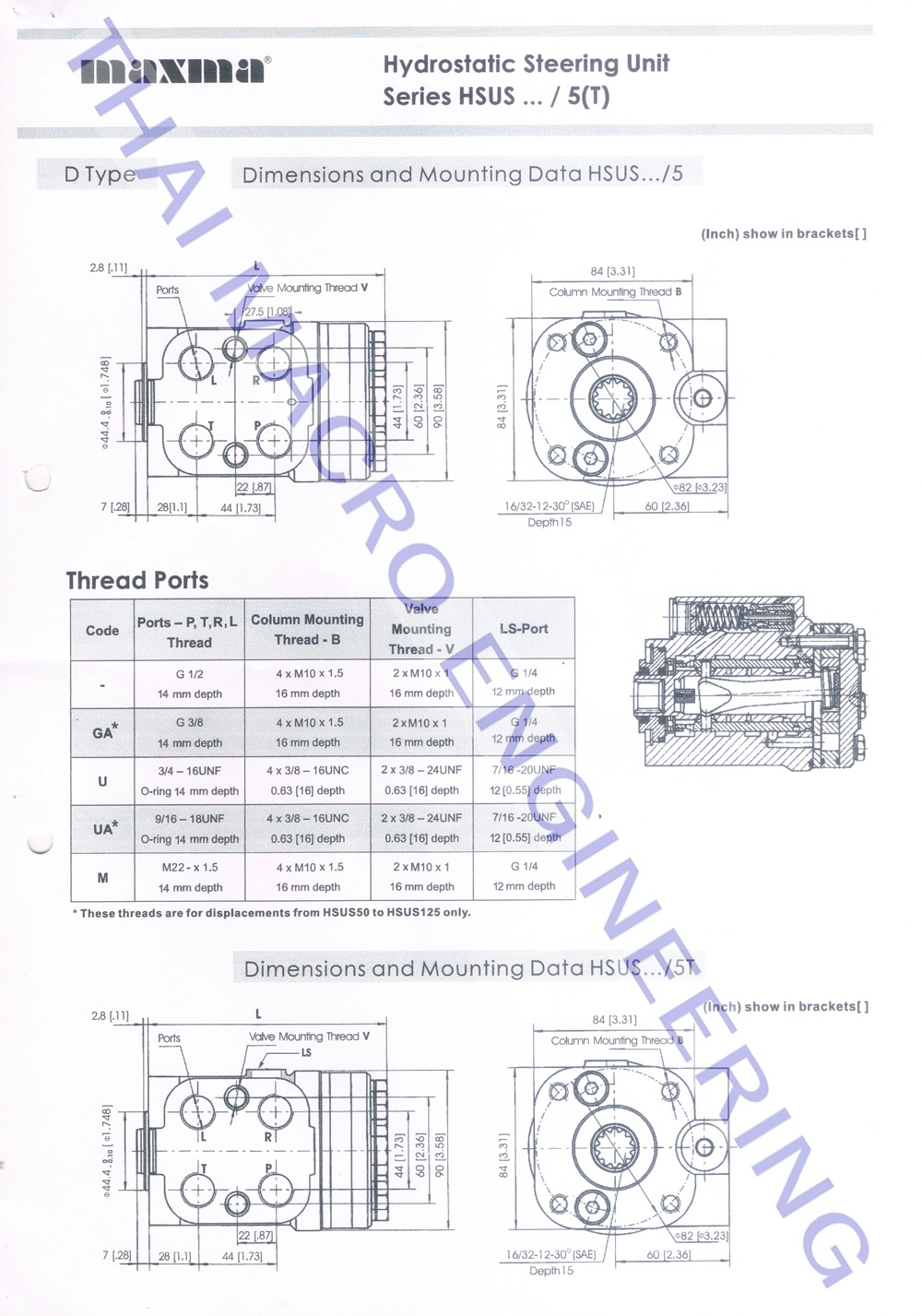 กระปุกพวงมาลัยไฮโดรลิคHSU500/5T-E(65mm.)WA200-3 hydrostatic steering unit