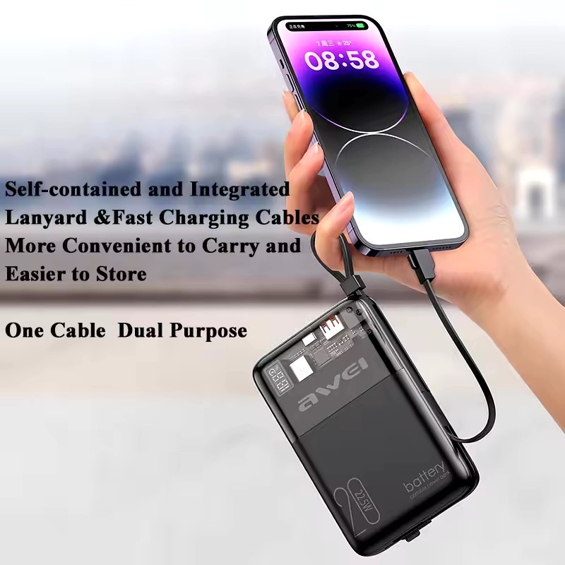 P181K MULTI-PORT POWERBANK WITH SELF-CONTAINED CABLE 20000mAh