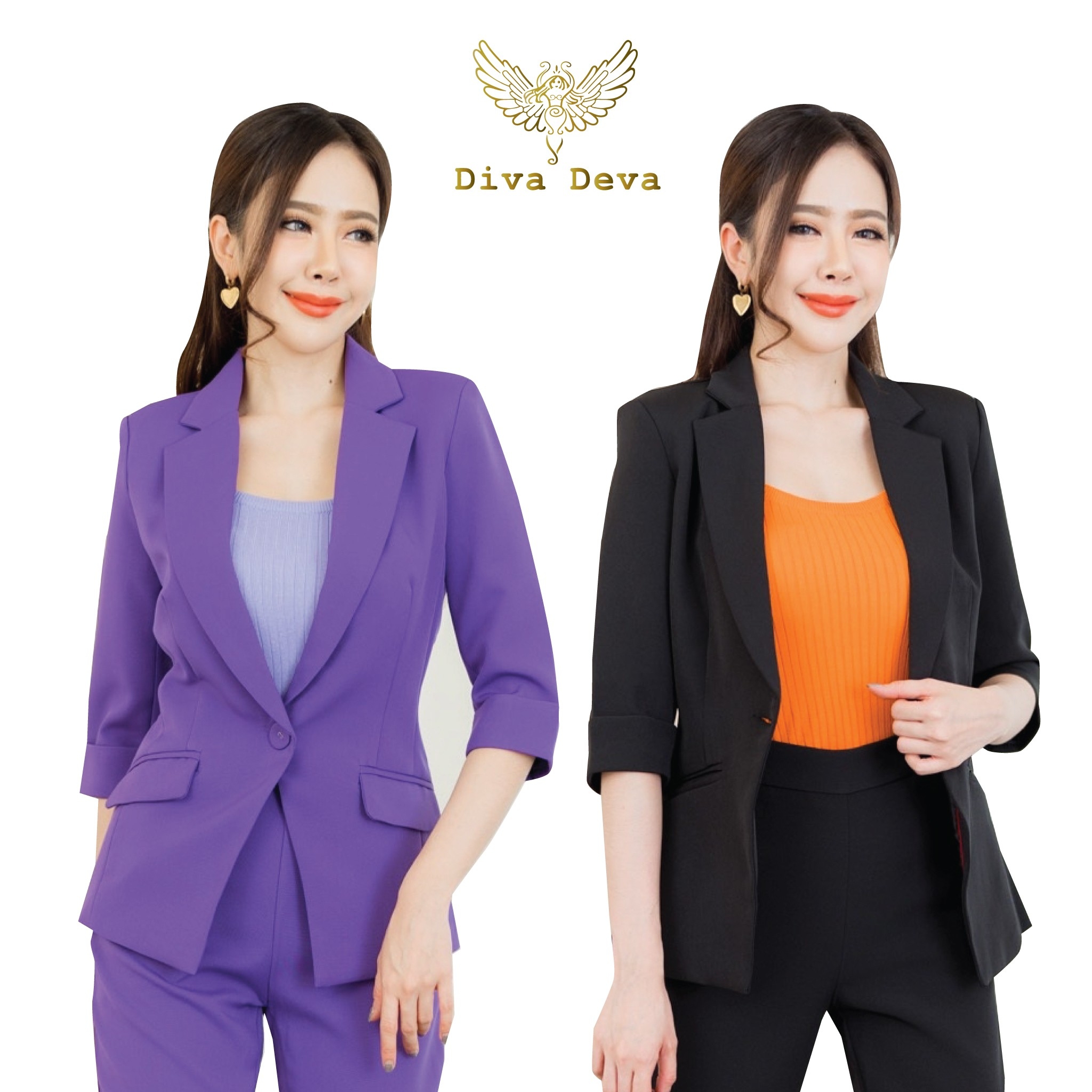 เสื้อสูทผู้หญิงแขนสี่ส่วนดำ สีม่วงNo.2235