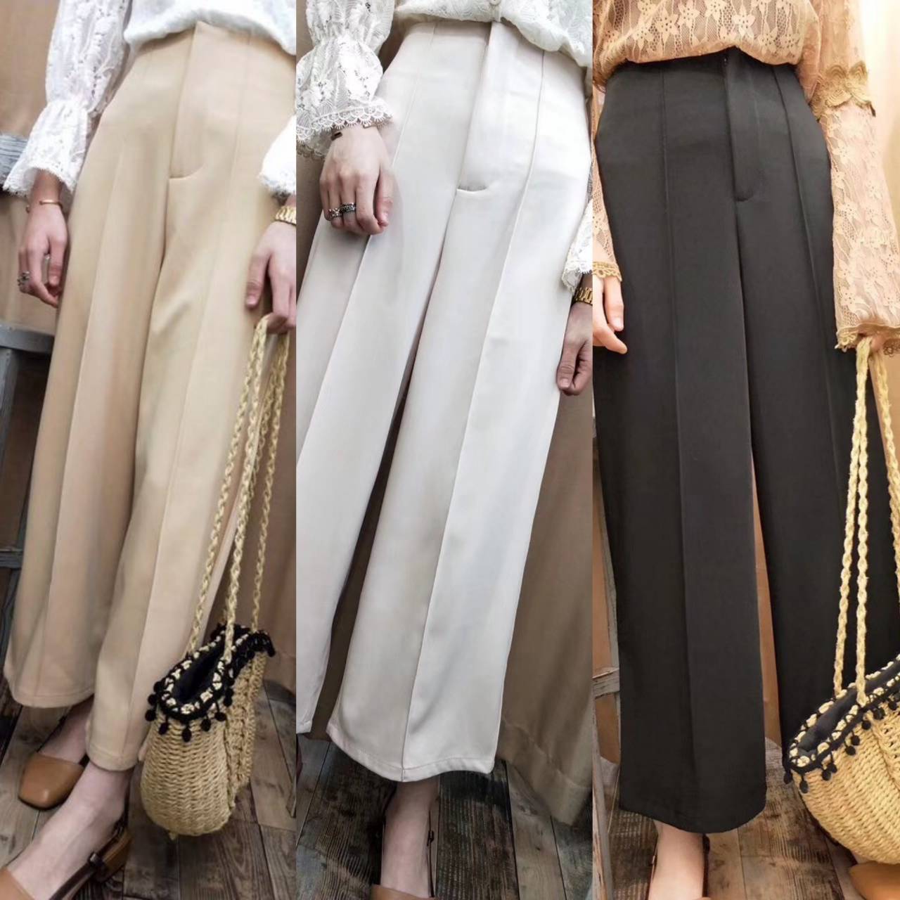 กางเกงตีเกร็ดหน้าขาบาน Culottes Pant #18132
