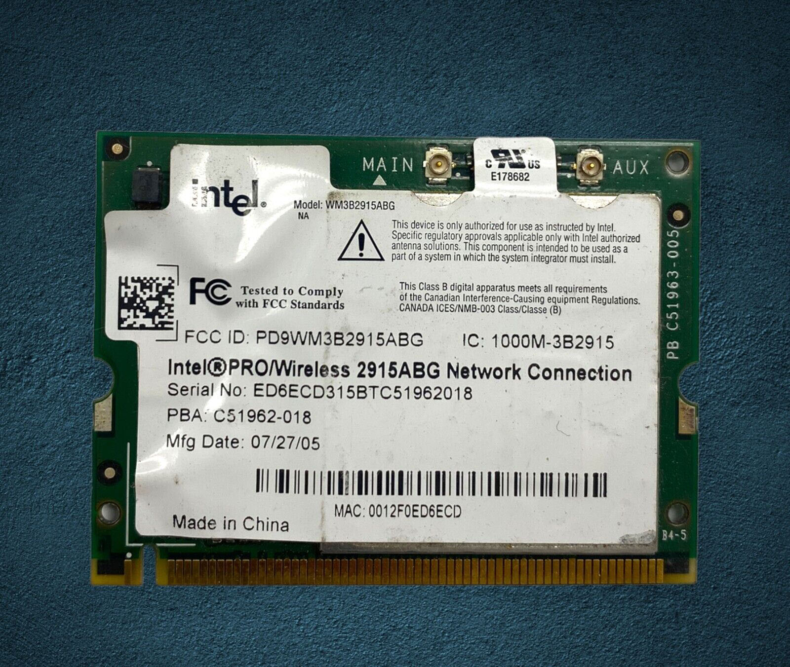 Intel Pro WM3B2915ABG Wireless LAN Mini PCI Card For Think Pad // PD9WM3B2915ABG (Used) // สินค้ารับประกัน โดย บริษัท อะไหล่เซิร์ฟเวอร์ จำกัด