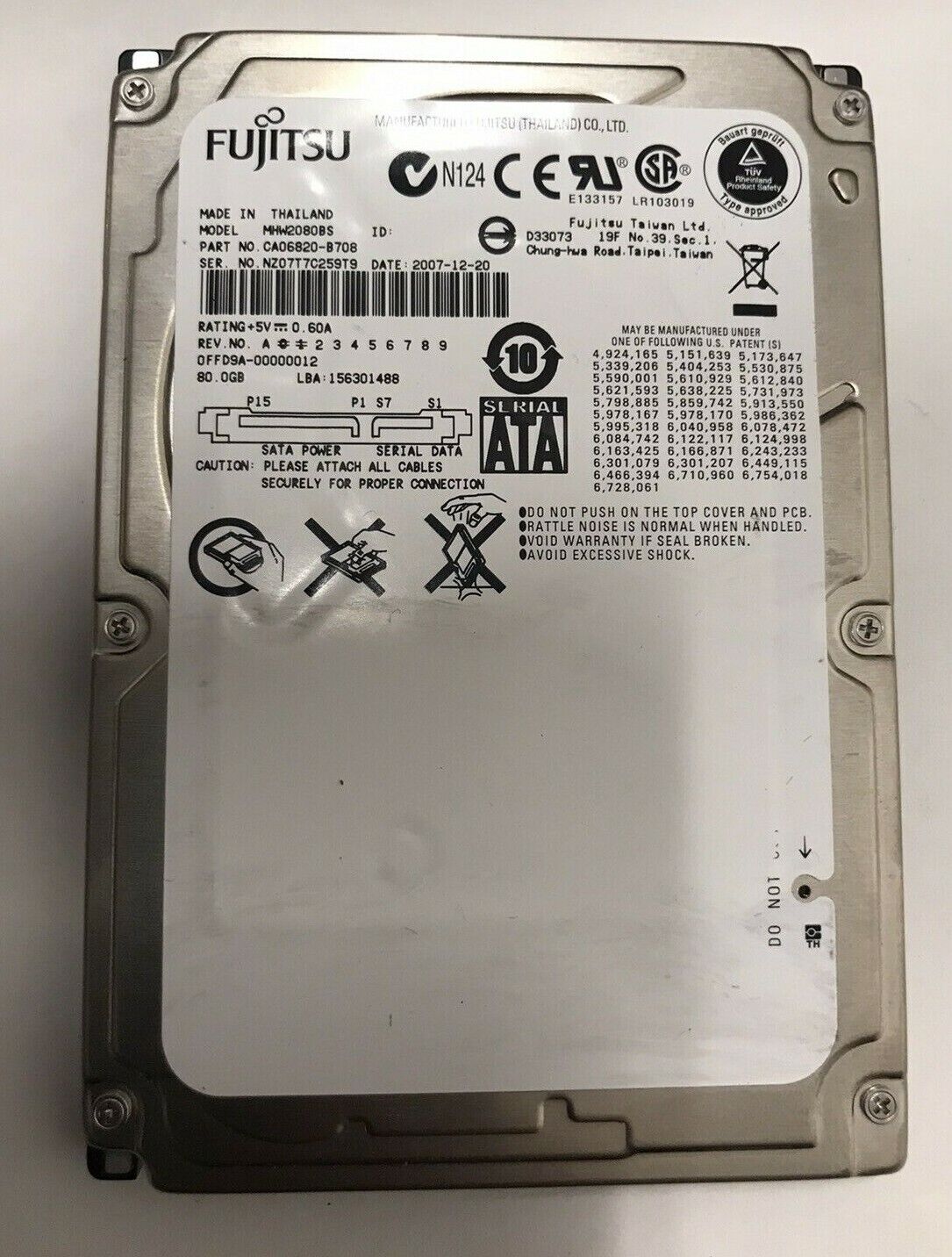 Fujitsu 80 GB 5.4K Sata MHW2080BS Hard Drive 2.5" (Used) // สินค้ารับประกัน โดย บริษัท อะไหล่เซิร์ฟเวอร์ จำกัด