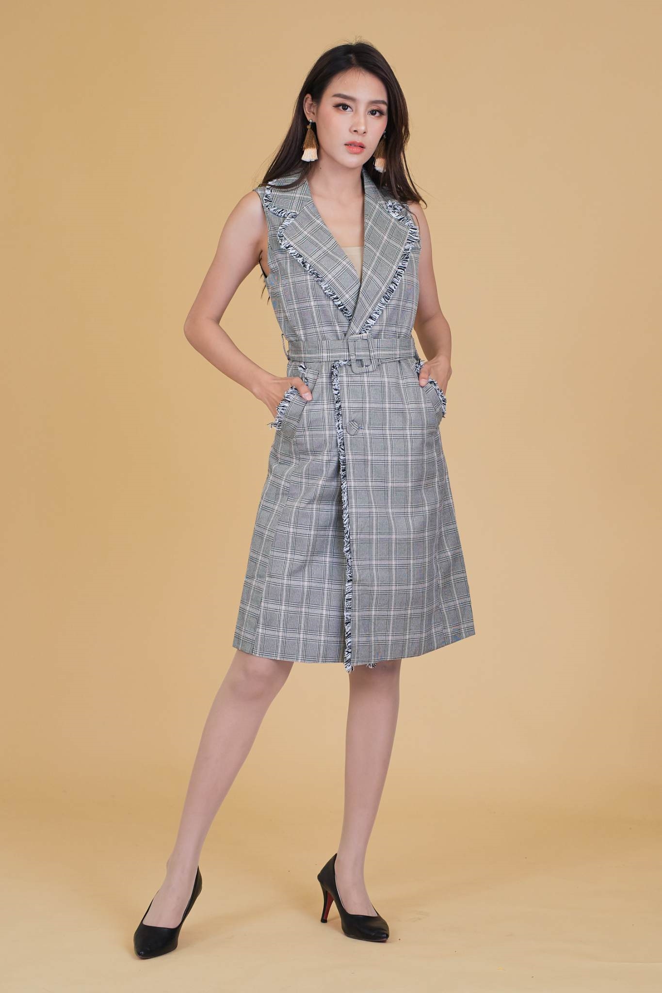 เดรสยาวลายสก็อต Grace Long vest (S-L) #1807