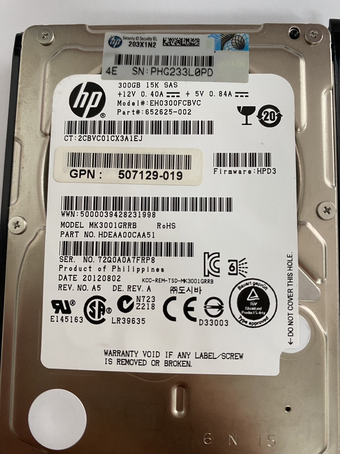 HP 300GB 15K 6G SAS 2.5" SC Hard Drive G8 G9 // HDD 652625-002 / Tray 627195-001 / GPN 507129-019 / EH0300FCBVC / MK3001GRRB (Used) // สินค้ารับประกัน โดย บริษัท อะไหล่เซิร์ฟเวอร์ จำกัด