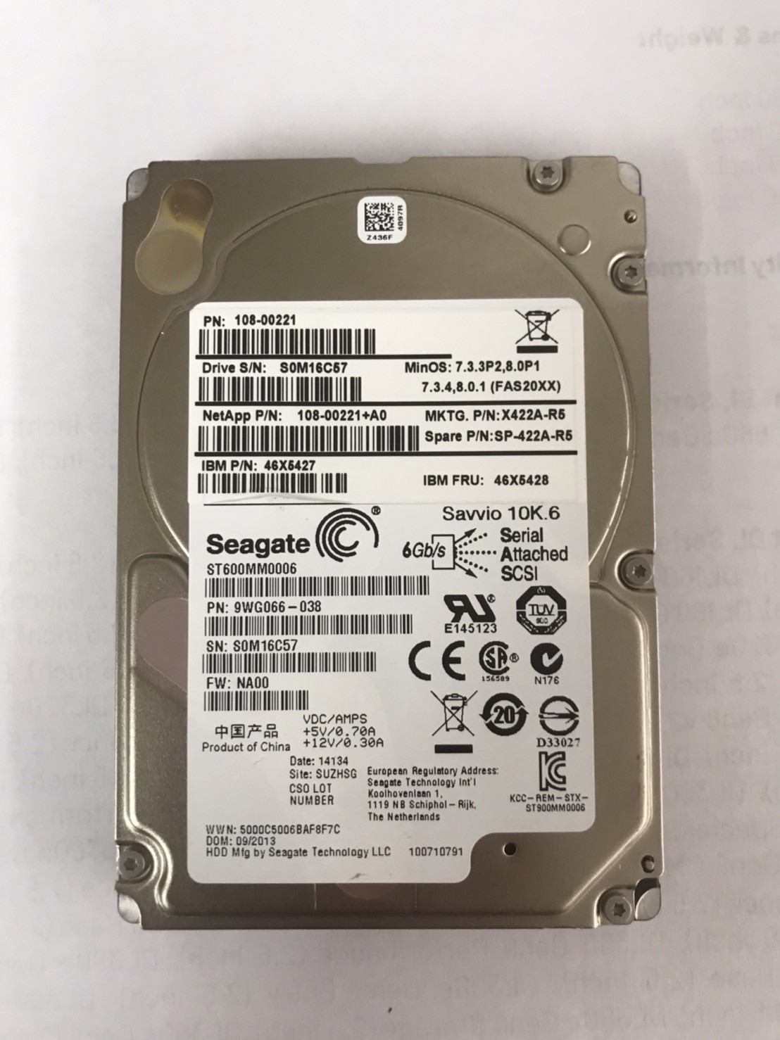 Netapp IBM 600GB 10K 6G SAS 2.5'' HDD Hard Drive Seagate X422A-R5 // ST600MM006 / FRU 46X5428 / 46X5427 / 108-00221 / 9WG066-038 (Used) // สินค้ารับประกัน โดย บริษัท อะไหล่เซิร์ฟเวอร์ จำกัด