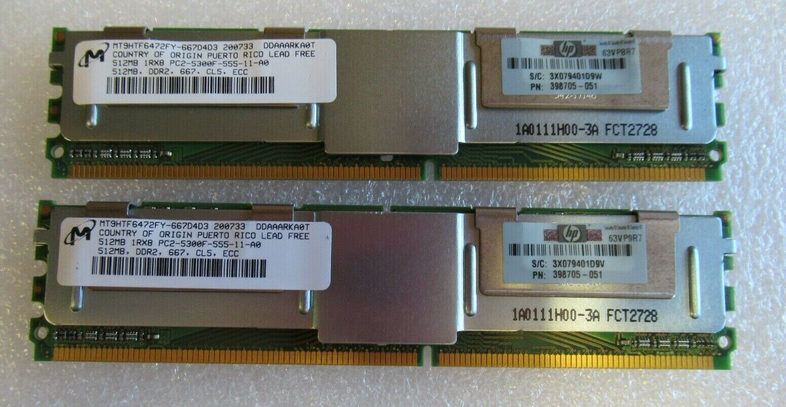 HP 512MB 1Rx8 PC25300 DDR2 ECC CL5 240P Ram / 398705-051 / 416470-001 (Used) // สินค้ารับประกัน โดย บริษัท อะไหล่เซิร์ฟเวอร์ จำกัด