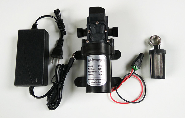 ปั๊มน้ำแรงดันสูง DC12V 8 bar 5L/min + อะแดปเตอร์ 5A