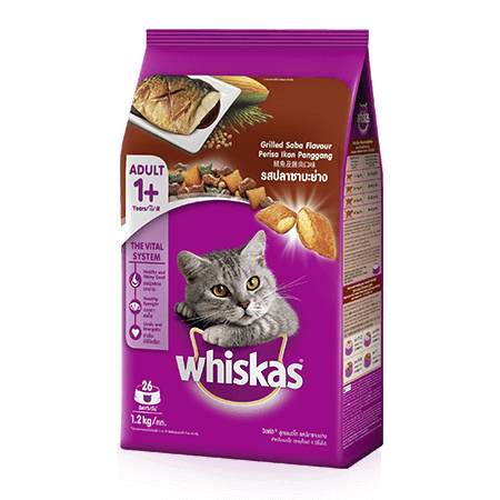 Whiskas Adult cat food Grilled Saba flavour 1.2 kg วิสกัส แบบเม็ด สำหรับแมวโต รสปลาซาบะย่าง ขนาด 1.2 กก.