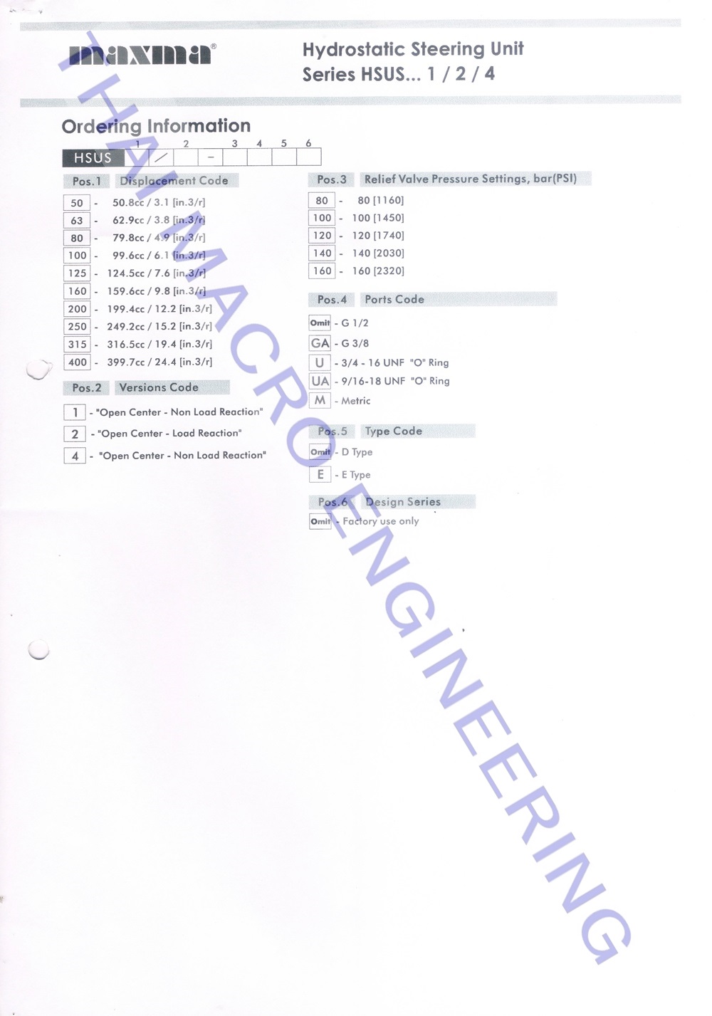 กระปุกพวงมาลัยไฮโดรลิคHSUS200/1-160-E(27mm)CAT140G