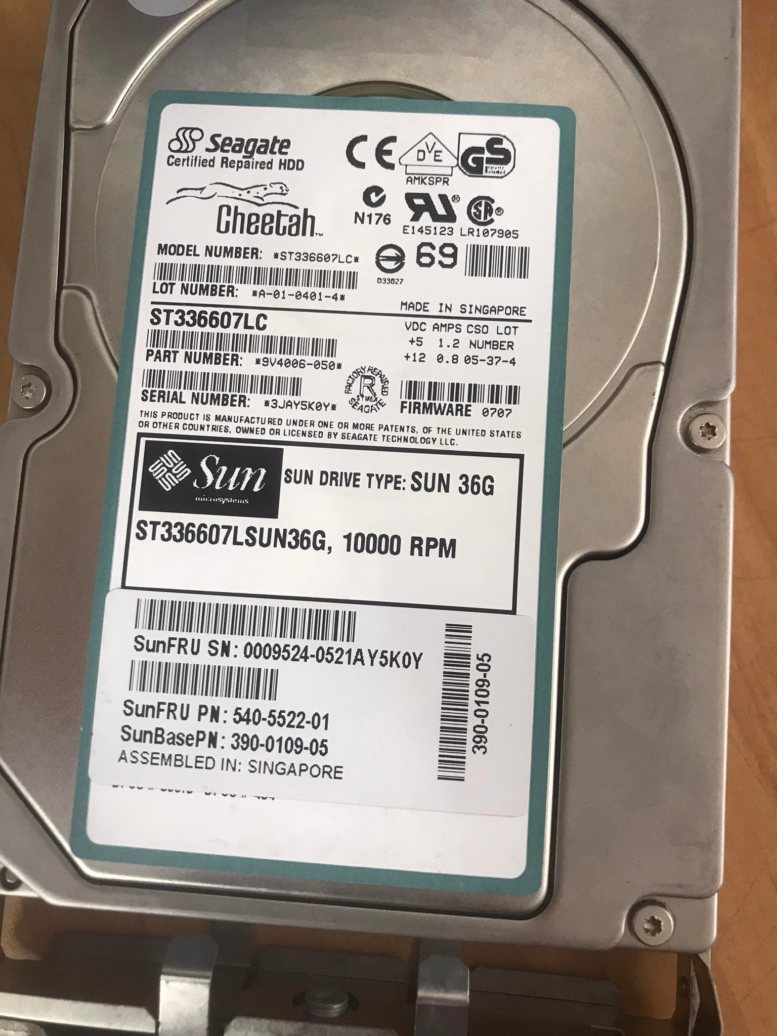 SUN / SEAGATE 36GB 10K SCSI 3.5" HDD w/Caddy, // 540-5522 / 540-5522-01 / ST33667LC (Used) // สินค้ารับประกัน โดย บริษัท อะไหล่เซิร์ฟเวอร์ จำกัด