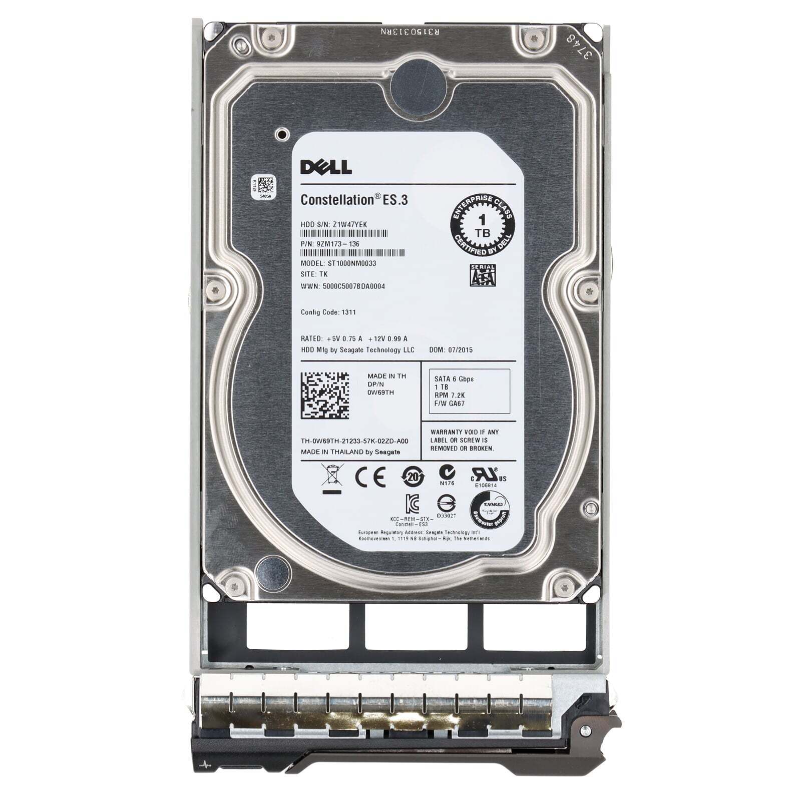 Dell 1TB 7.2K 6G LFF Sata 3.5" Hard Drive // W69TH / 0W69TH / ST1000NM0033 (Used) // สินค้ารับประกัน โดย บริษัท อะไหล่เซิร์ฟเวอร์ จำกัด