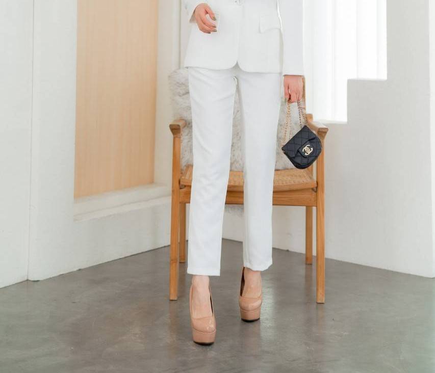 No.2249-2 กางเกงขายาวผู้หญิงขากระบอกเล็ก สีขาว/ดำ/กรม