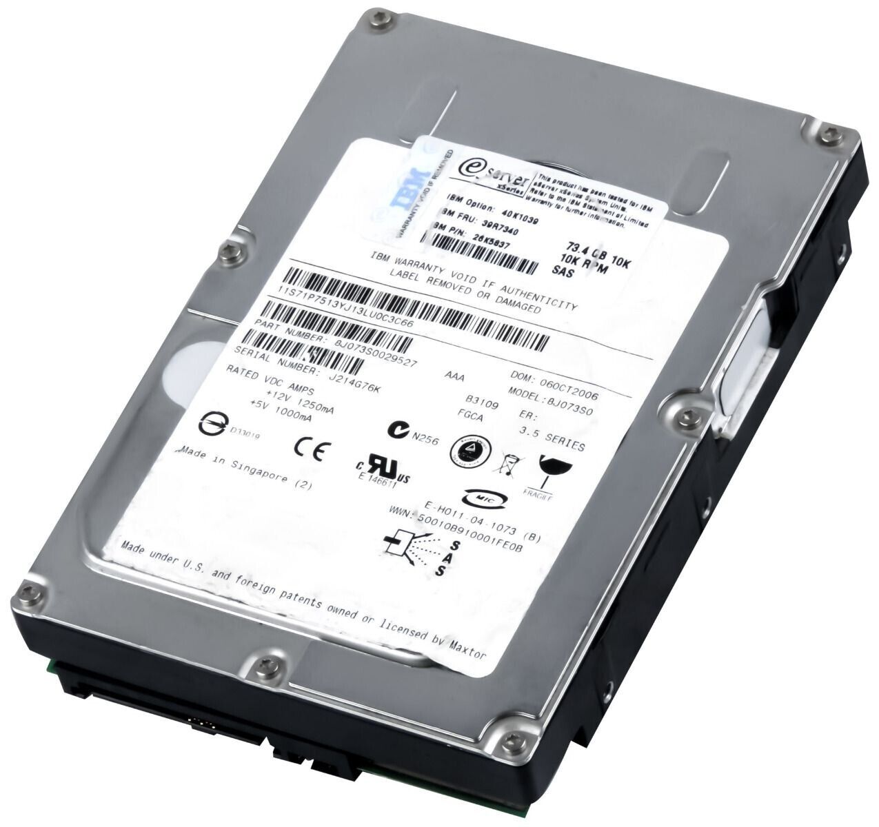 IBM 73GB 10000U/Min 16MB Cache SAS 3.5 " Inch Hard Drive // 39R7340 / 26K5837 / 40K1039 (Used) // สินค้ารับประกัน โดย บริษัท อะไหล่เซิร์ฟเวอร์ จำกัด