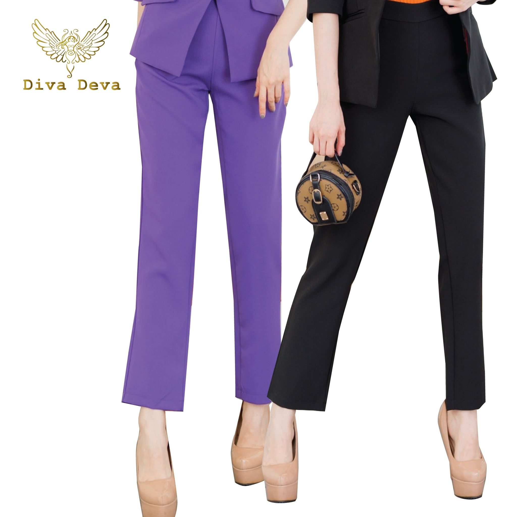 กางเกงขายาวผู้หญิง สีดำ/ม่วงลาเวนเดอร์ Smart Pant #2236-2