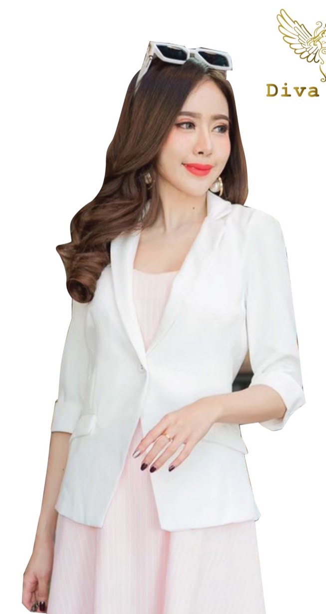 เสื้อสูทผู้หญิงแขนสี่ส่วนขาว สีม่วงองุ่น No.2235