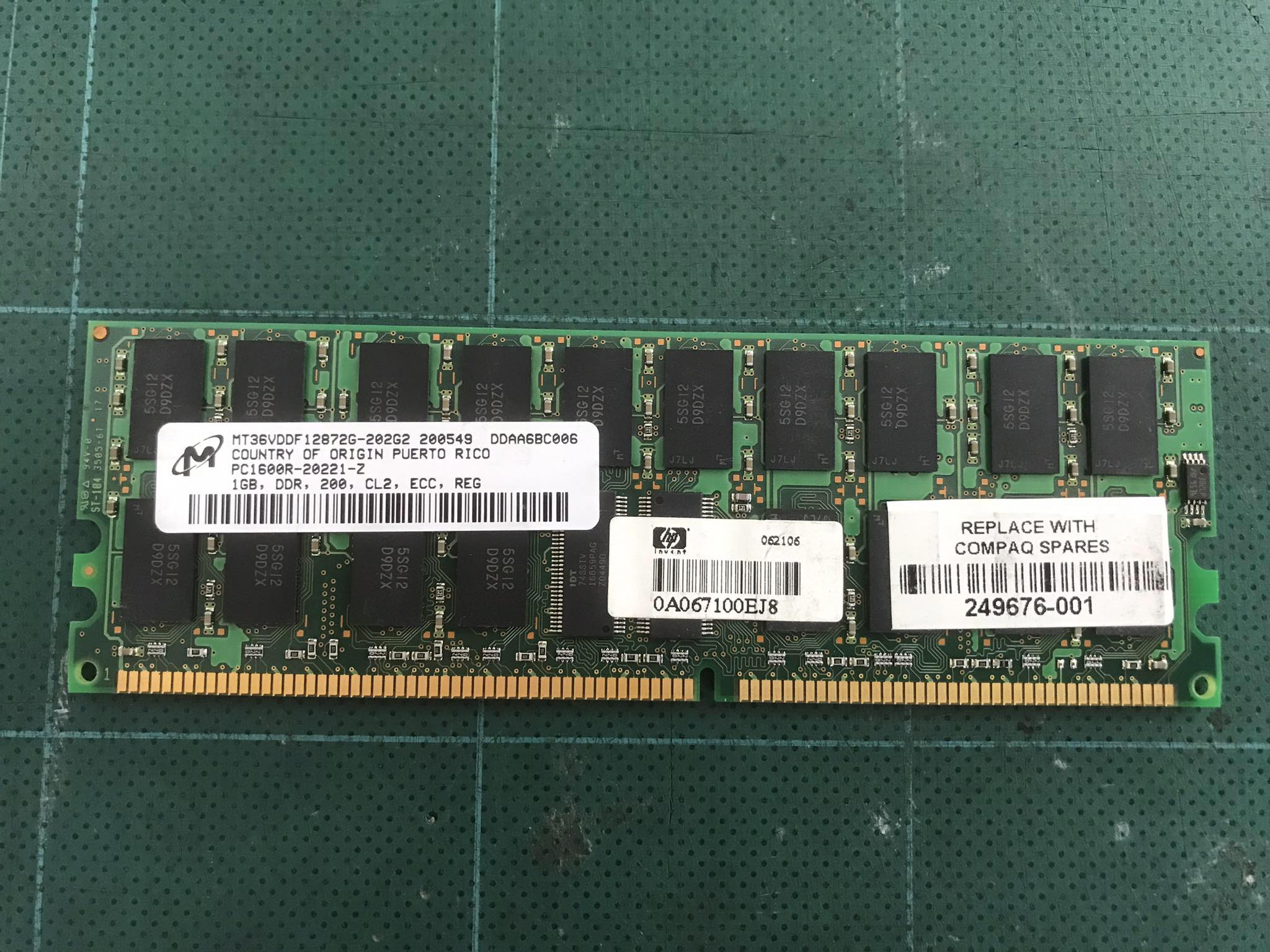HP 1GB PC1600 200MHZ Memory / 249676-001 / MT36VDDF12872G-202G2 // (USED) สินค้ารับประกัน โดย บริษัท อะไหล่เซิร์ฟเวอร์ จำกัด