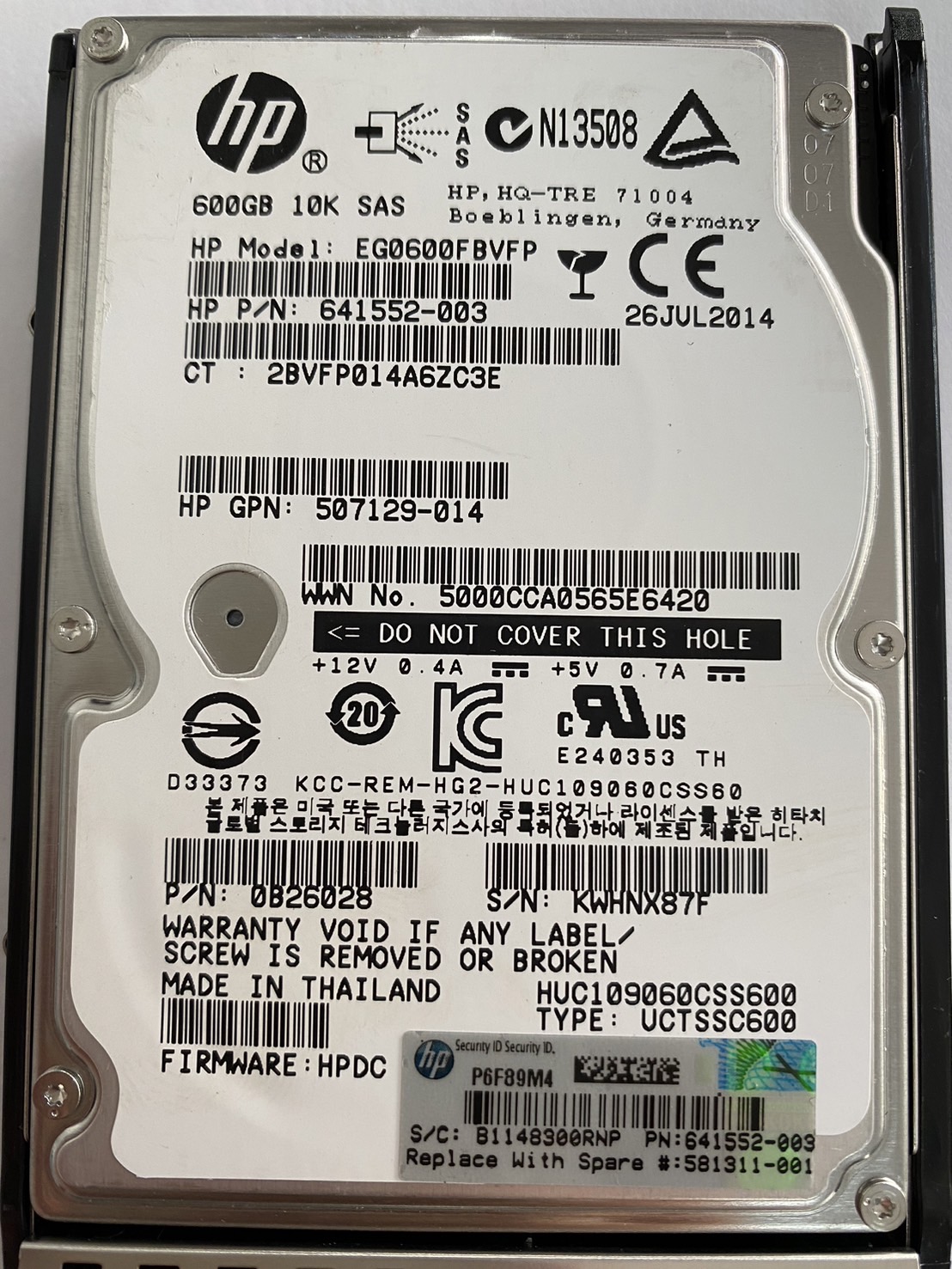 HP 600GB 10K 6G SAS 2.5'' Hard Drive No Tray // HDD 641552-003 / GPN 507129-014 / HUC109060CSS600 / EG0600FBVFP / 0B2628 (Used) // สินค้ารับประกัน โดย บริษัท อะไหล่เซิร์ฟเวอร์ จำกัด