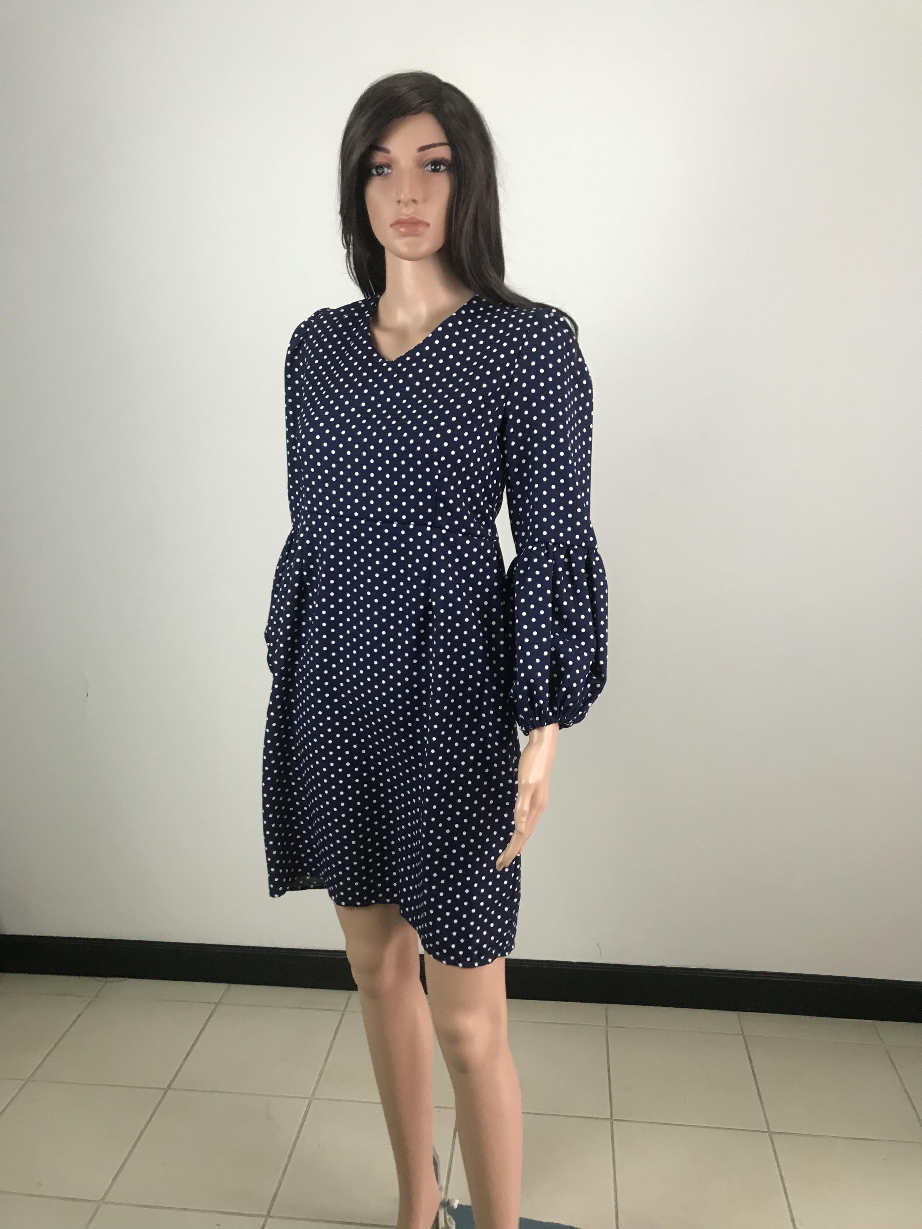 เดรสสั้น คอวี แขนบอลลูน เดรสทรงตรง แฟชั่น เดรสเข้ารูป สาวเกาหลี ลำลอง ออกงาน