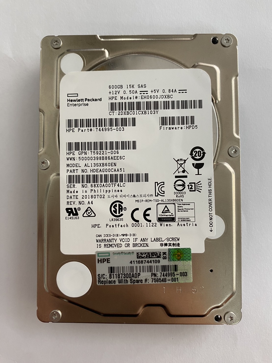 HP 600GB 15K 12G SAS 2.5" SC Hard Drive // HDD 744995-003 / EH0600JDXBC / GPN 759221-006 / AL3SXB60EN (Used) // สินค้ารับประกัน โดย บริษัท อะไหล่เซิร์ฟเวอร์ จำกัด