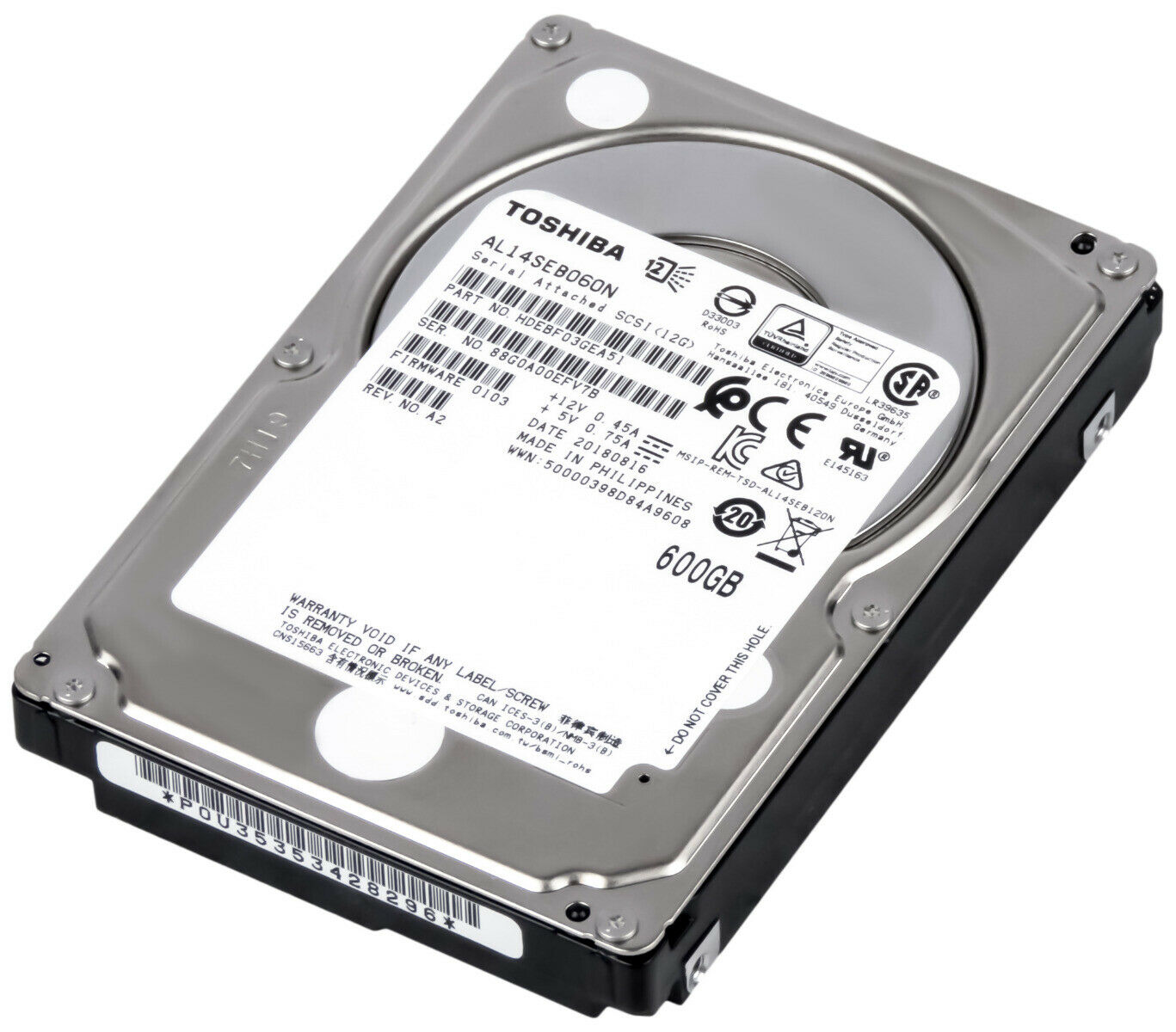 Toshiba 600GB 10K 12G SAS 2.5" HDD 128MB 512E Enterprise // AL14SEB060N / HDEBF03JQA51 (Used) // สินค้ารับประกัน โดย บริษัท อะไหล่เซิร์ฟเวอร์ จำกัด