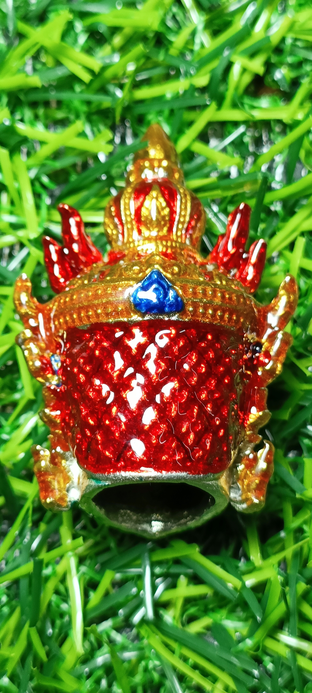 เศียรท้าวเวสสุวรรณ รุ่น บูชาครู เจ้าคุณพัฒน์ วัดห้วยด้วน ปี 65 เนื้ออัลปาก้า ลงยาเขียว