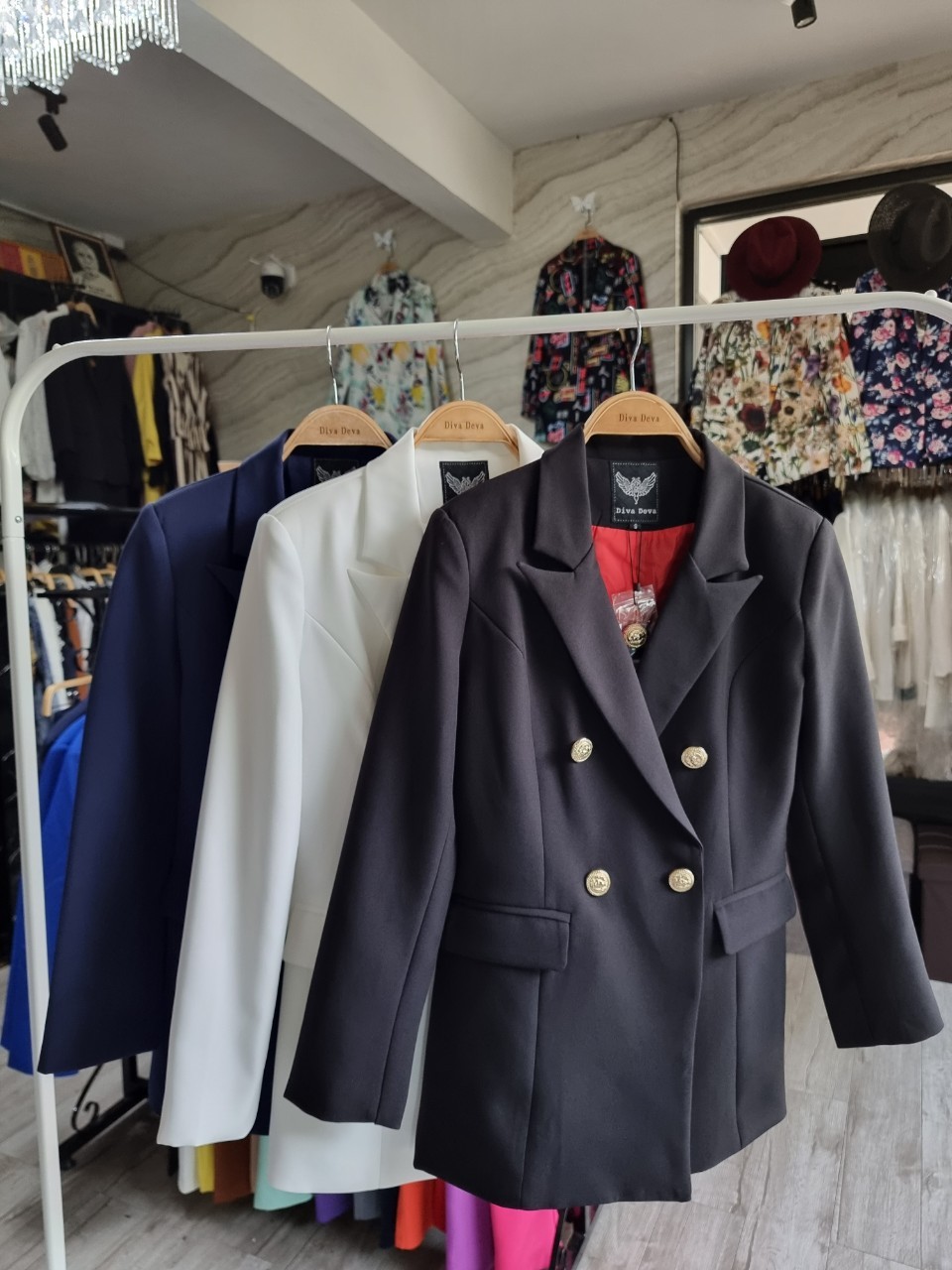 เสื้อสูทตัวยาวCosmo Blazer สีขาว/ดำ/กรม #2111 (ไม่รวมกางเกง)