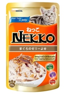 Nekko อาหารแมวเน็กโกะ ปลาทูน่าหน้าปลาโออบแห้งในเยลลี่ 70 กรัม