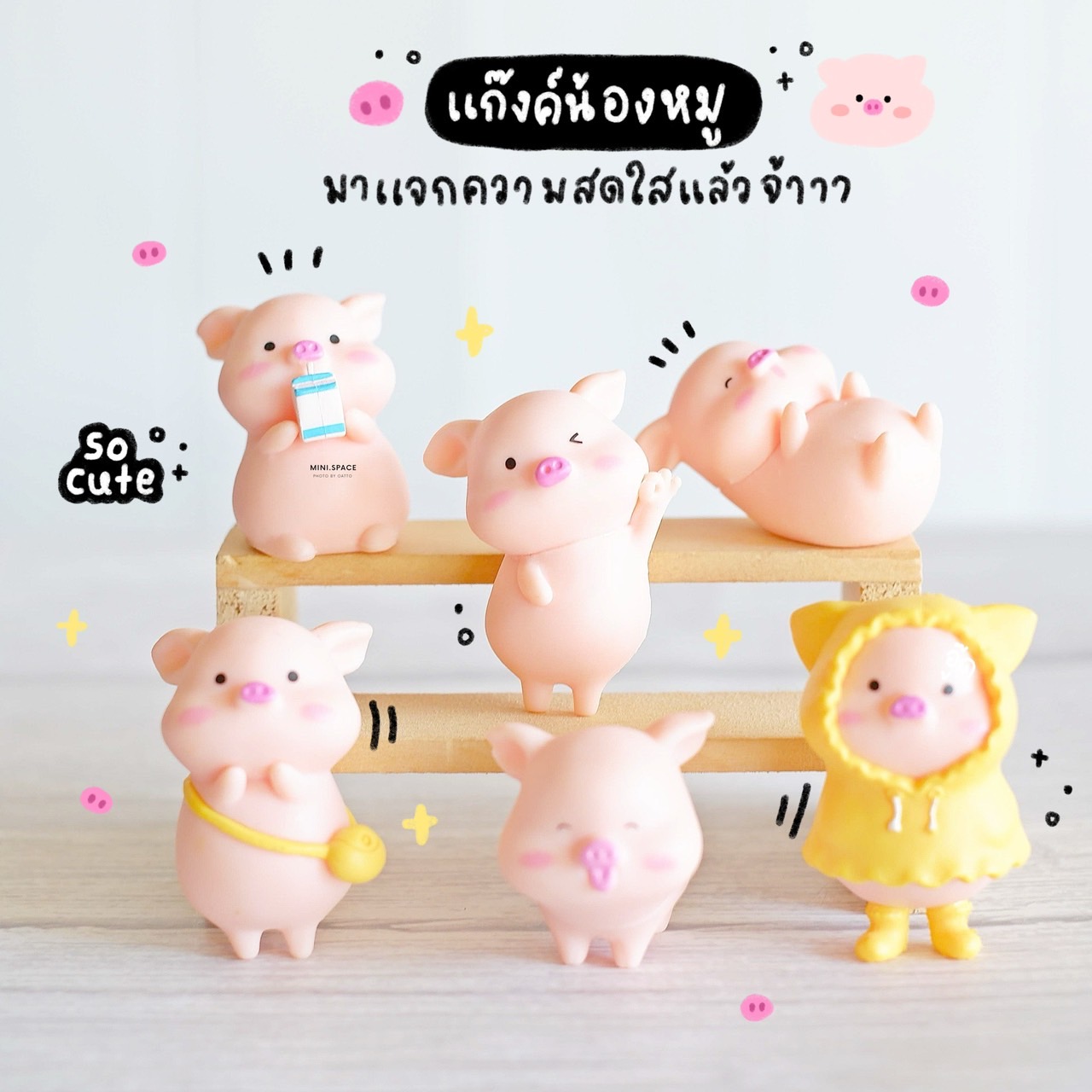 โมเดลหมู ชุดคลุมกันฝน (ชุด 6 แบบ) MP4742 ตุ๊กตาจิ๋ว โมเดลจิ๋ว ตุ๊กตาเรซิ่น แต่งสวน งานDIY