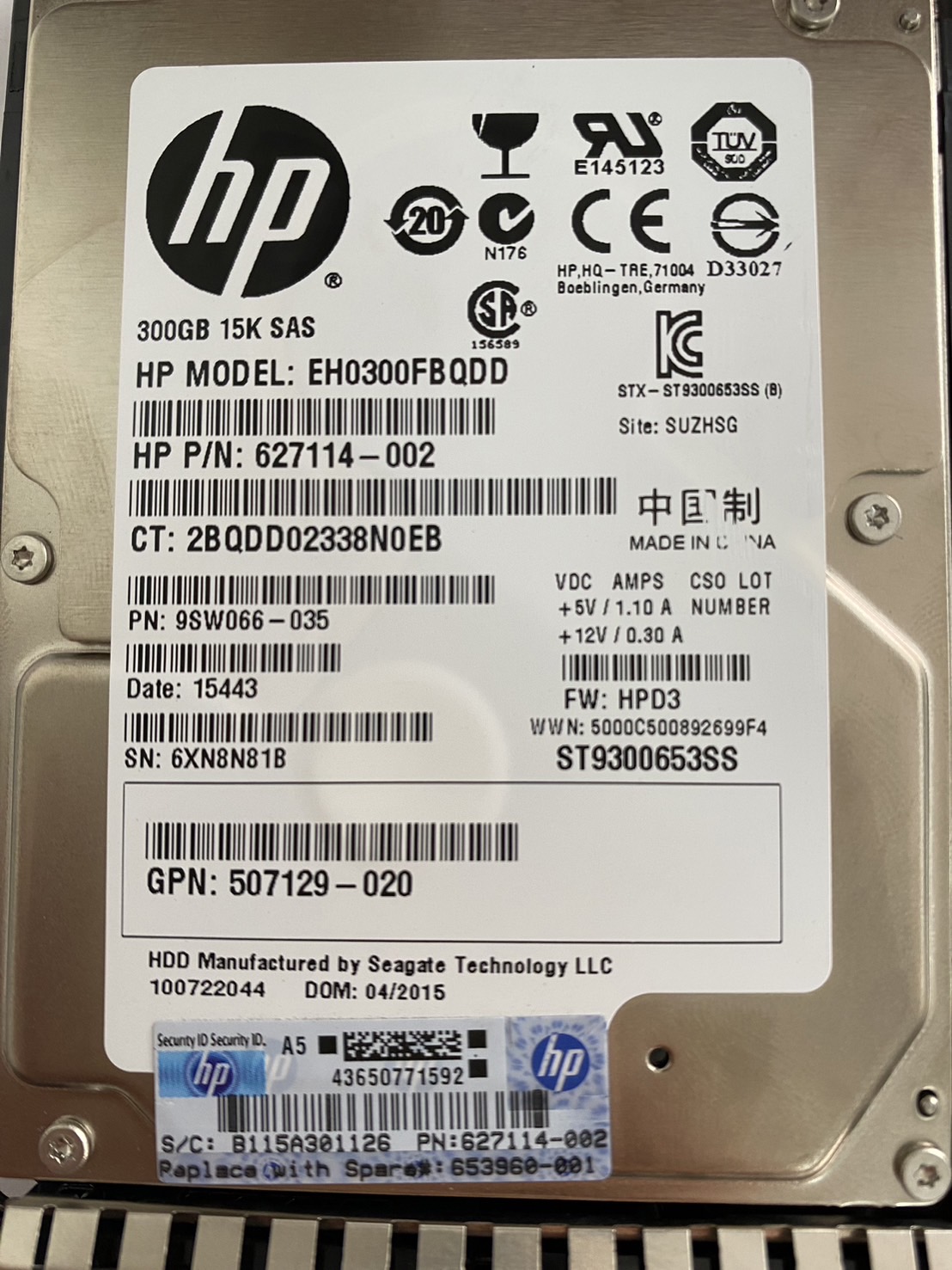HP 300GB 15K 6G SAS 2.5" SFF DP Hard Drive // HDD 627114-002 / Tray 653960-001 / EH0300FBQDD / GPN 507129-020 / ST9300653SS / 9SW066-035 (Used) // สินค้ารับประกัน โดย บริษัท อะไหล่เซิร์ฟเวอร์ จำกัด