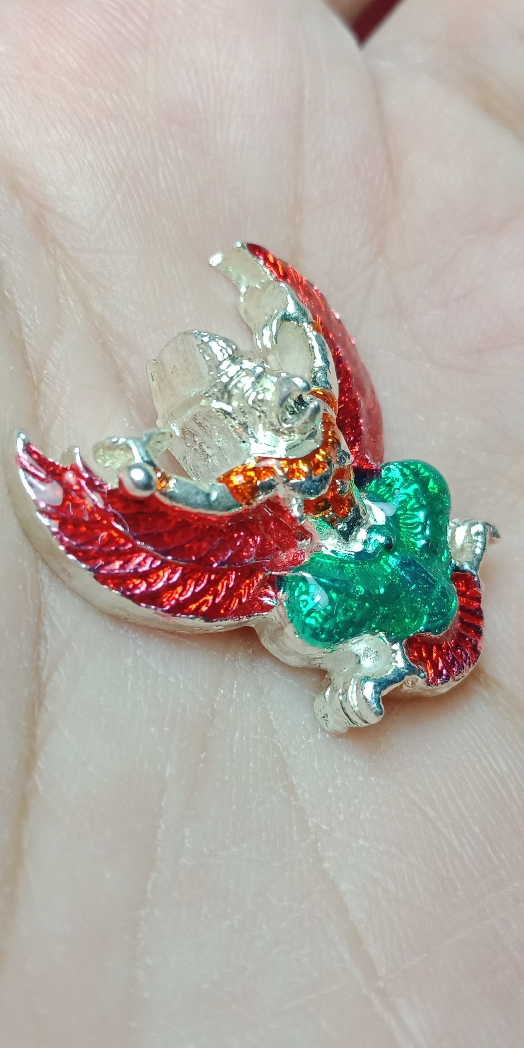 พญาครุฑ รุ่นมหาอำนาจ มหาบารมี หลวงพ่อพัฒน์ วัดห้วยด้วน จ.นครสวรรค์ กะไหล่เงินลงยา