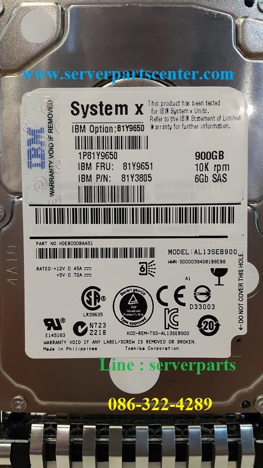 Lenovo 900GB 10K 6G SAS 2.5" Server HDD Hard Drive // 81Y9651 / 81Y3805/ 81Y9650 / HUC101890CSS200 (Used) // สินค้ารับประกัน โดย บริษัท อะไหล่เซิร์ฟเวอร์ จำกัด