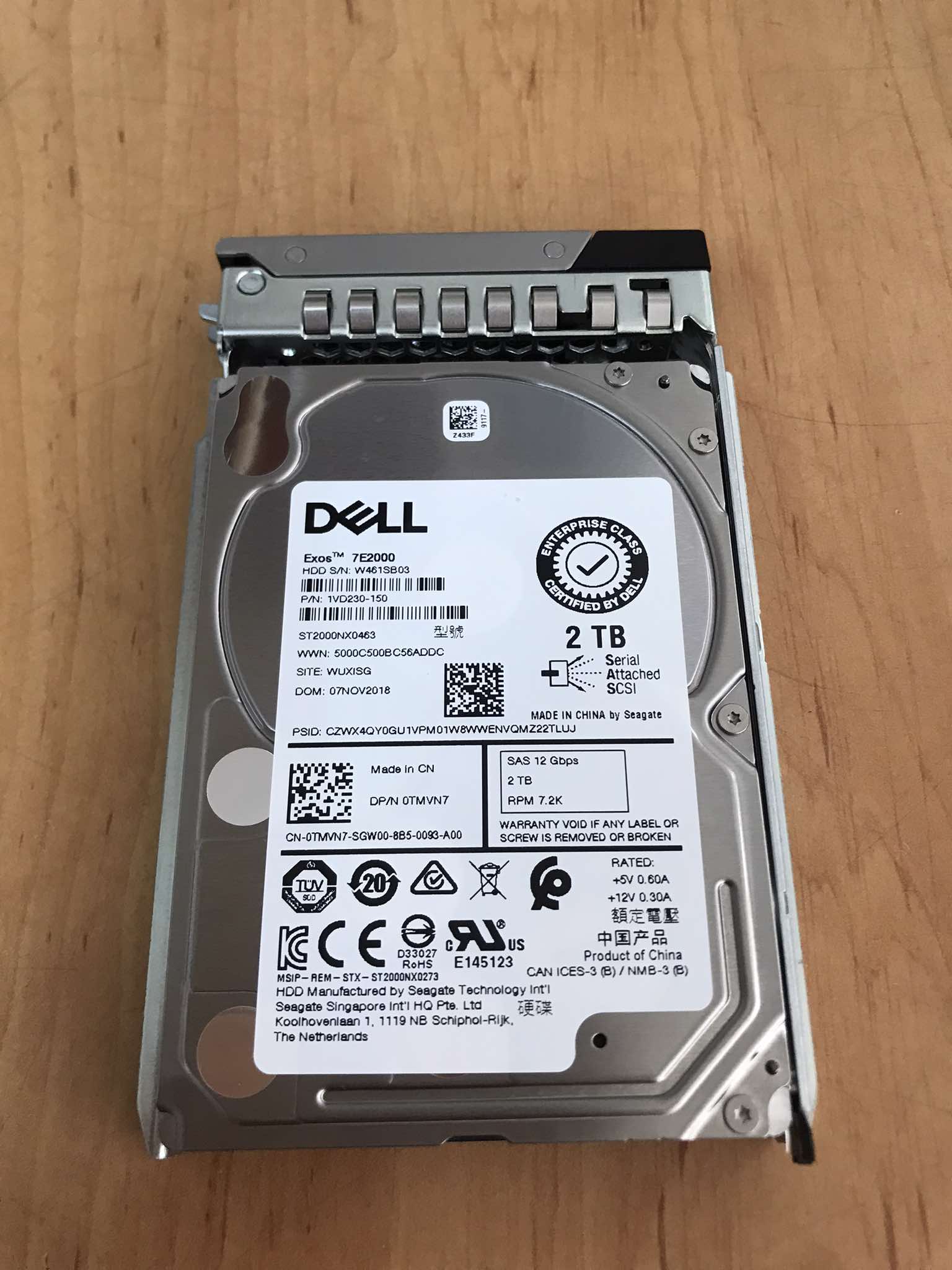 Dell 2TB 7.2K RPM 12Gb/s 2.5" SAS ENT Server HDD Hard Drive // 0TMVN7, ST2000NX0463, 1VD230-150 (Used) // สินค้ารับประกัน โดย บริษัท อะไหล่เซิร์ฟเวอร์ จำกัด