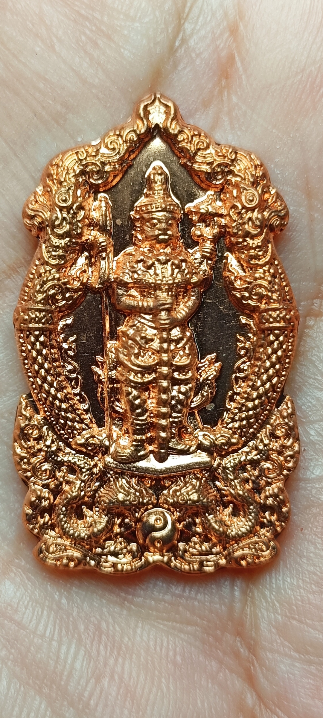 เหรียญหล่อ 2 หน้า ท้าวเวสสุวรรณตรีพระเพลา วัดหน้าพระเมรุฯ จ.อยุธยา รุ่น รวย เฮง สยบมหาอุทกภัย ปี 55 เนื้อทองแดงนอก