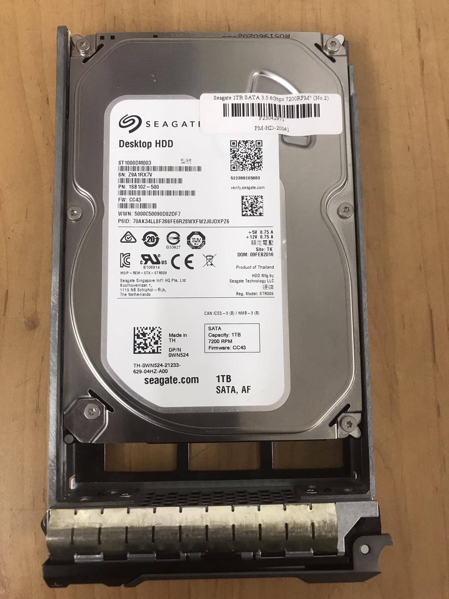 Dell / Seagate 1TB 7.2K 6G SATS 3.5'' Hard Drive HDD // 0WN524 / ST1000DM010 / 2EP102-504 (Used) // สินค้ารับประกัน โดย บริษัท อะไหล่เซิร์ฟเวอร์ จำกัด
