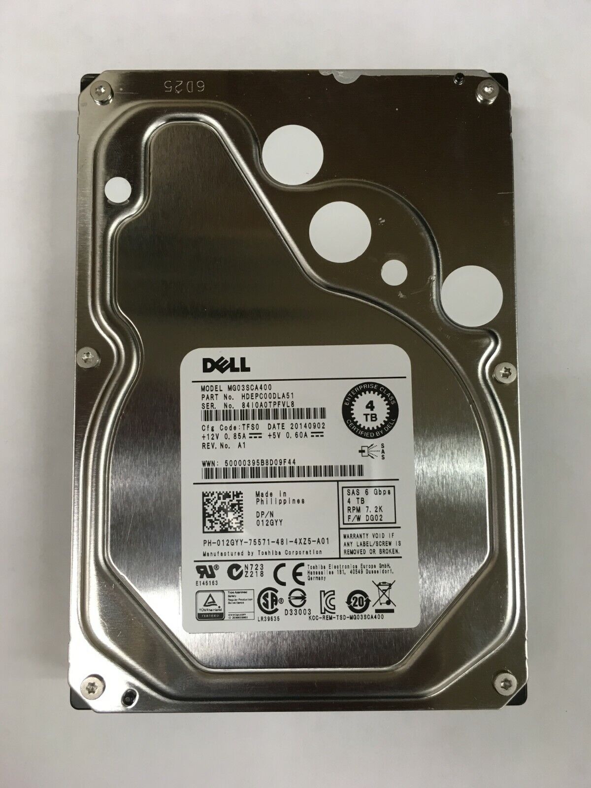 Dell 4TB 7.2K SAS 6G 3.5" HARD DRIVE // 012GYY / 12GYY / MG03SCA400 (Used) สินค้ารับประกัน โดย บริษัท อะไหล่เซิร์ฟเวอร์ จำกัด