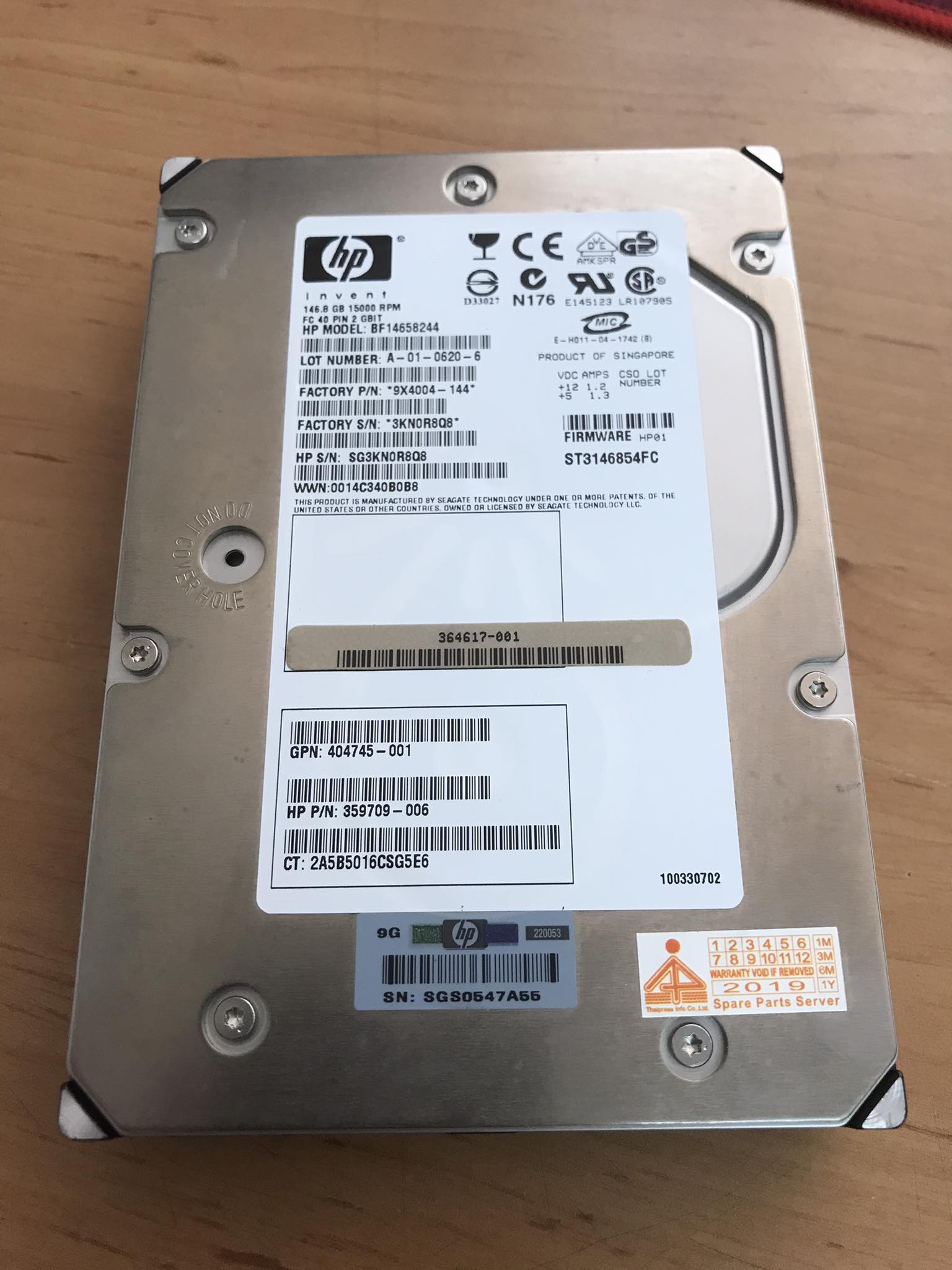 HP 146.8GB 15K FC 3.5'' Hard Drive No Tray // BF14658244 / HP 359709-006 / GPN 404745-001 / 364617-001 / ST3146854FC (Used) // สินค้ารับประกัน โดย บริษัท อะไหล่เซิร์ฟเวอร์ จำกัด