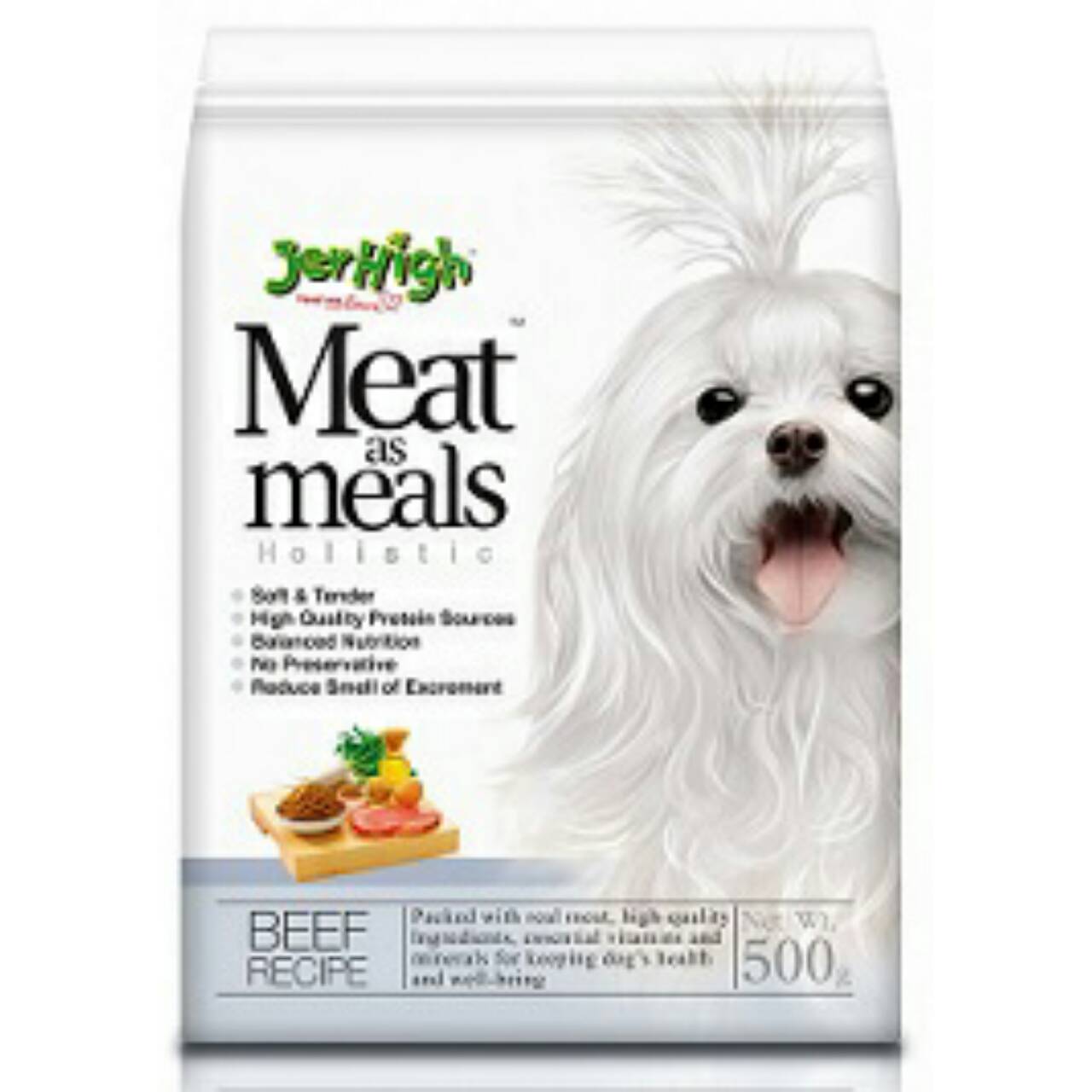 Jerhigh meat as meals holistic 500g เจอร์ไฮ มีท แอส มีลล์ โฮลิสติก อาหารสุนัขสำหรับทุกสายพันธุ์ รสเนื้อ 500 กรัม