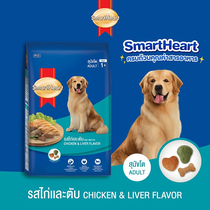 Smartheart Chicken and Liver flavor สมาร์ทฮาร์ท อาหารสำหรับสุนัขโต รสไก่และตับ ขนาด 20 กก.