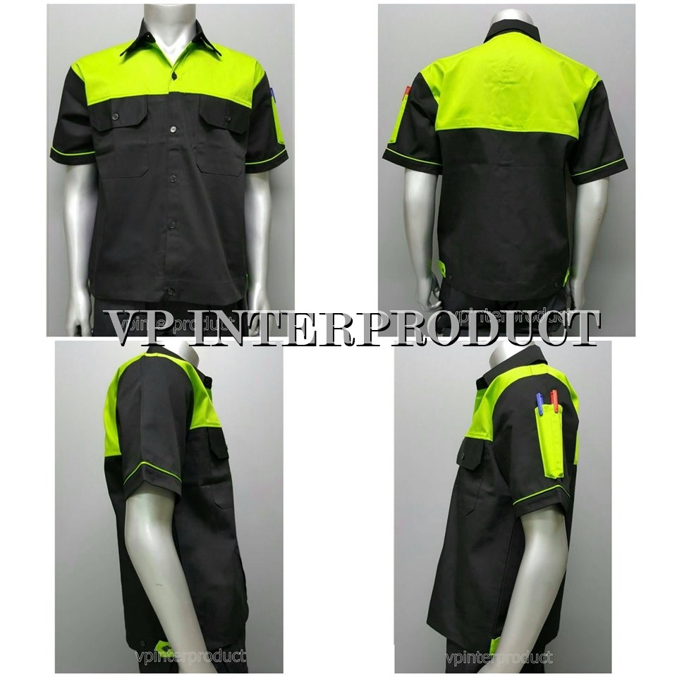 เสื้อช่าง 2 สี เเขนสั้น ผ้าคอมทวิว ไซร์ M-XXL มีสต็อก สินค้าจากโรงงานมาเอง