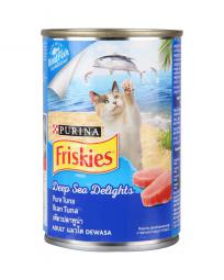 Friskie Deep Sea Delights Pure tuna อาหารกระป๋องสำหรับแมวโต เพียวปลาทูน่า 400 กรัม สีฟ้า