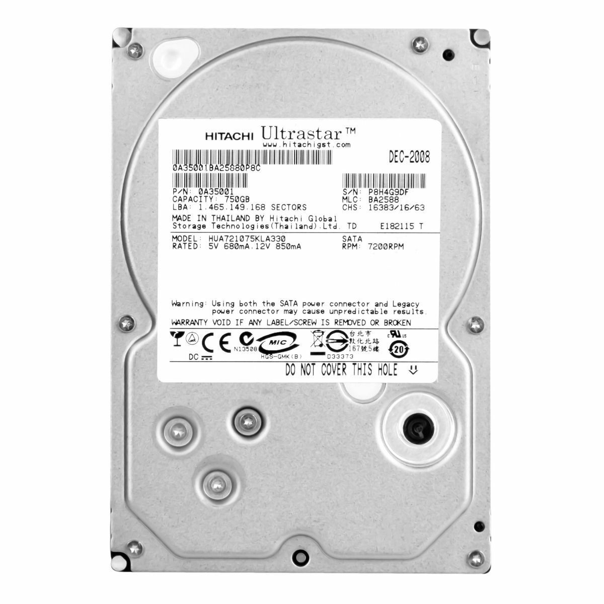Hitachi Ultrastar A7K1000 750GB 7.2K 32MB Sata 3G 3.5" // HUA721075KLA330 // 0A35152 (Used) // สินค้ารับประกัน โดย บริษัท อะไหล่เซิร์ฟเวอร์ จำกัด