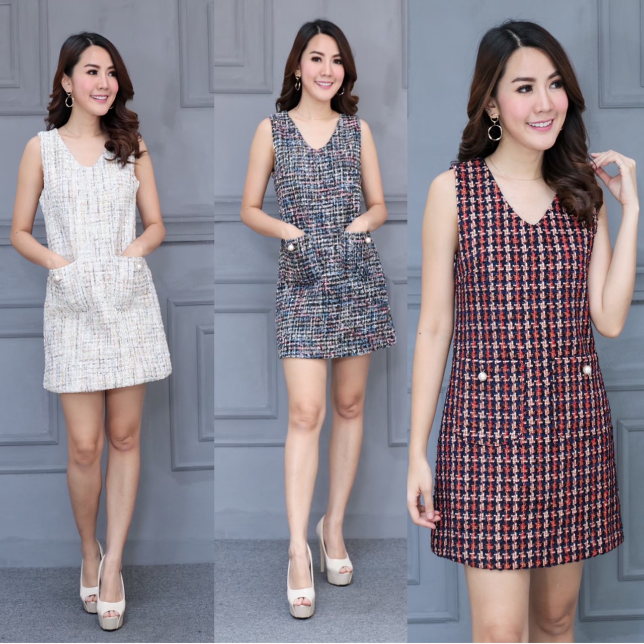 มินิเดรสผ้าทวิตTweed Dress (S-L) #1816