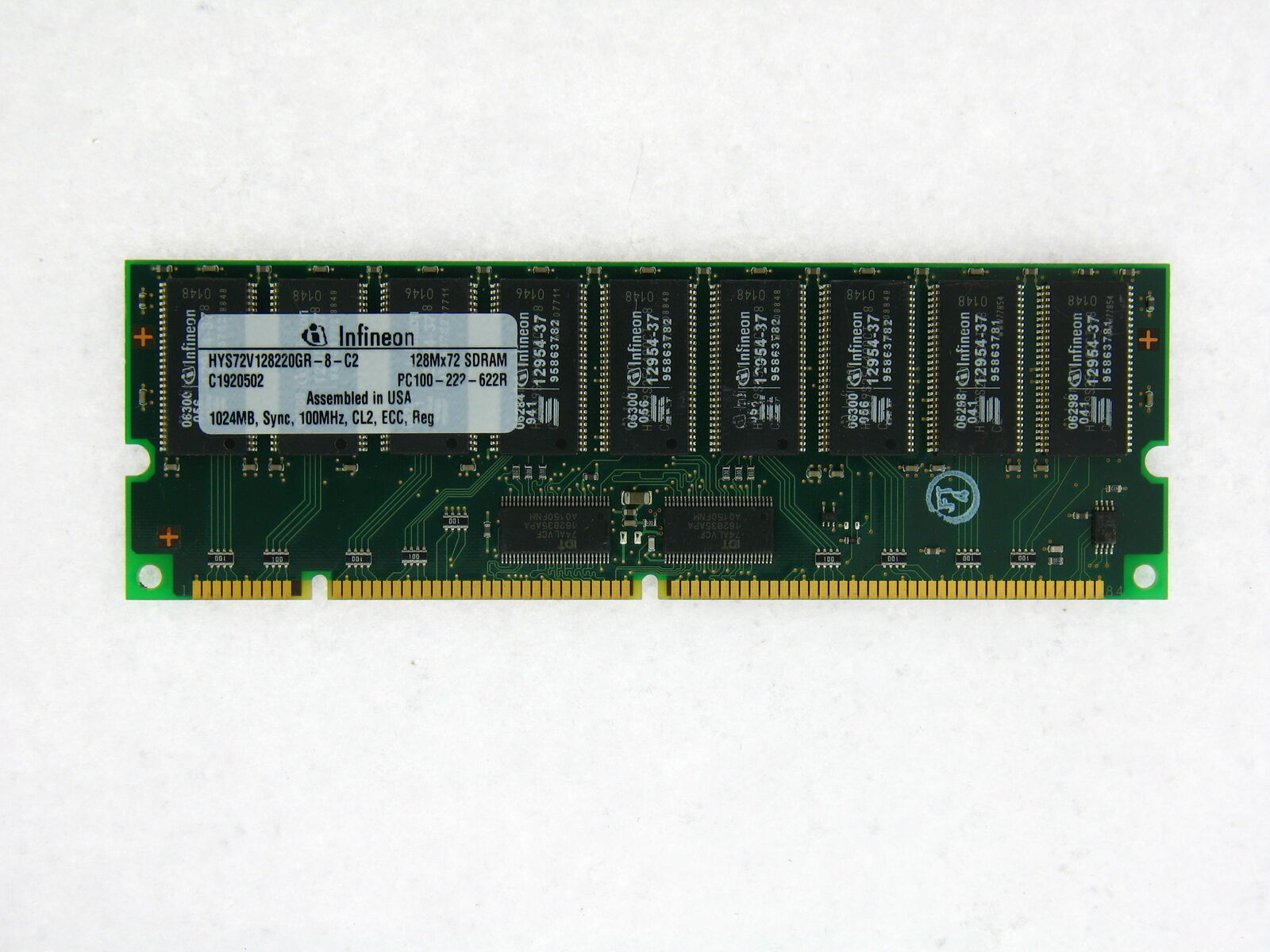Infineon 1GB Sdram PC100 ECC Reg Rdimm / HYS72V128220GR-8-C2 // (USED) สินค้ารับประกัน โดย บริษัท อะไหล่เซิร์ฟเวอร์ จำกัด