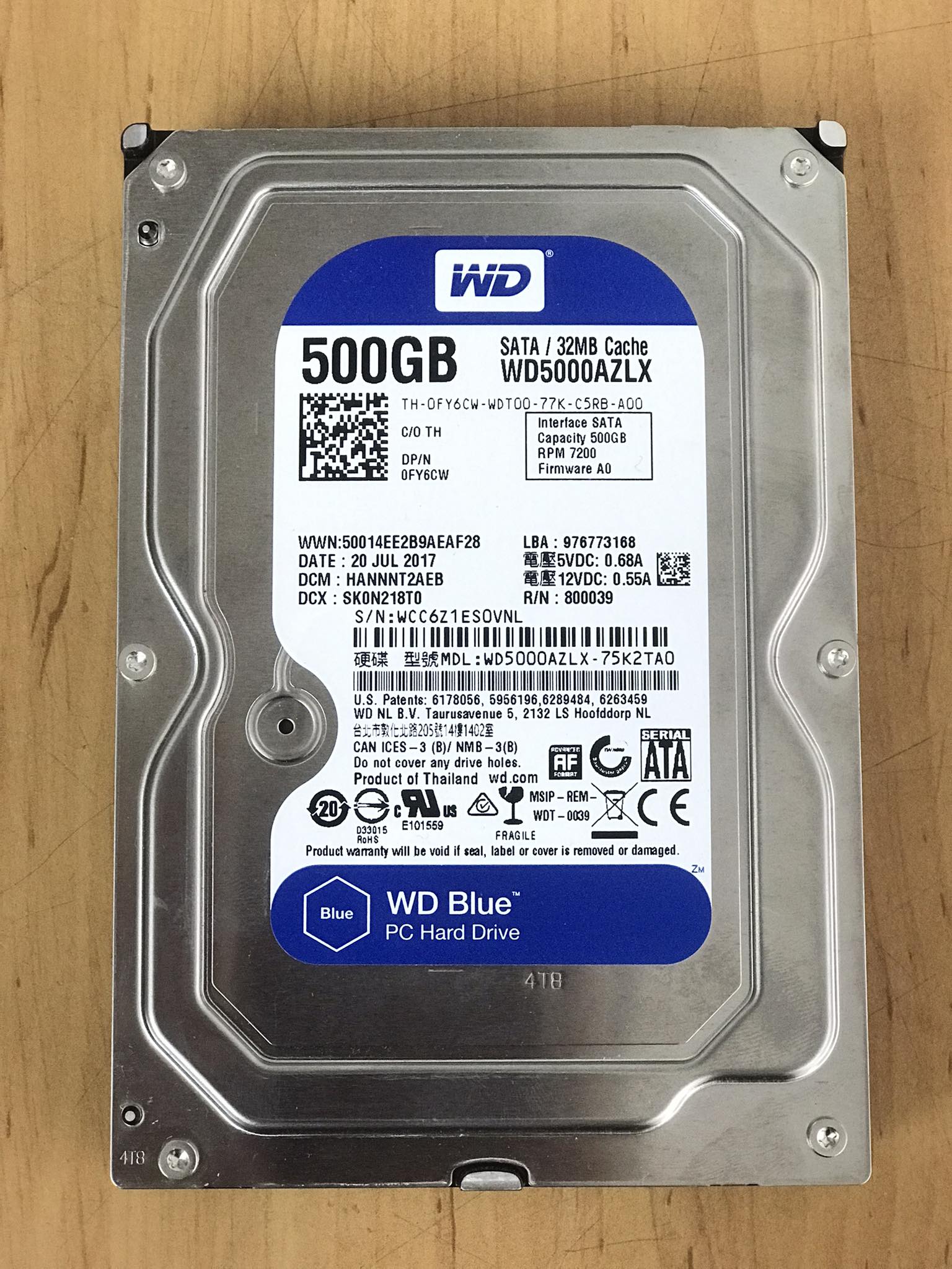 Dell / Western Digital 500GB 7.2K SATA 6G 3.5" Hard Drive // Dell 0FY6CW / WD5000AZLX (Used) // สินค้ารับประกัน โดย บริษัท อะไหล่เซิร์ฟเวอร์ จำกัด